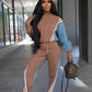 Autumn Trend 2 Piece Set Women Stripes Patchwork Full Sleeve Pullover+Drawstring Pants Casual Sporty Street Tracksuit