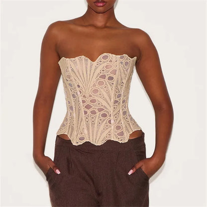 Hollow Out Corset Tops Irregular Hem Fishbone Underbust Top Slim Bandage Shapewear Bustier Costumes Evening Party Corset