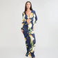 Floral Print Off Shoulder V Neck Hollow Maxi Dress with Long Sleeve Elegant Woman Clothing Fall 2026