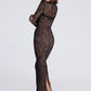 Lace Long Sleeve Sexy Maxi Dress Women Elegant Square Collar Strapless Backless Split Bodycon Club Party Long Dress