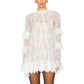 Women Lace Sheer Dress Sexy See Through Mesh Long Sleeve High Neck Floral Cover Up Cocktail Party Mini Dresses