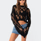 Women Knit Hollow Out Sweater Long Sleeve Crew Neck Ribbed Solid Pullover Crop Top Winter Fall Y2K Vintage Streetwear