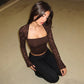Sheer Lace Long Sleeve Crop Tops 2026 Fall Sexy Black Fitted T Shirts Woman Clothing