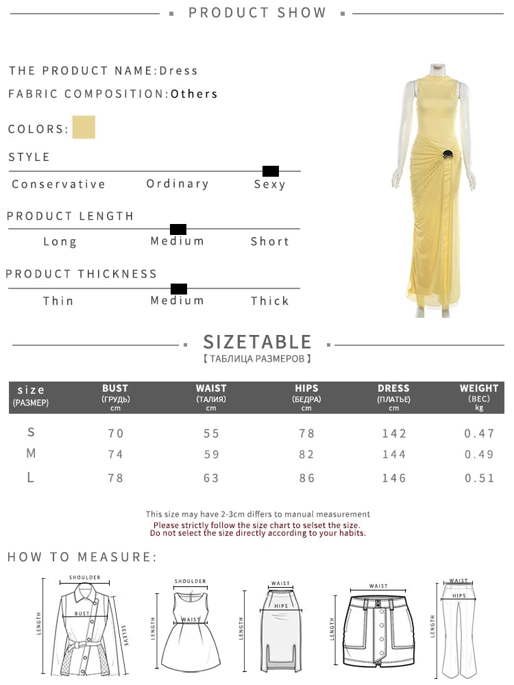 Metal Decoration Maxi Dress Women o-Neck Sleeveless Folds Skinny Elegant Fashion Summer Party Chic Vacation Vestidos