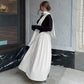 Long Sleeve Maxi Dress with Scarf Elegant Black and White Patchwork Autumn Dresses Woman Clothing 2025