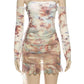 Slash Neck Dress Women See Through Full Sleeve Tie-Dye Print Coquette Autumn Trend Skinny Midnight Club Party Bodycon