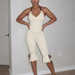Contrast Color Bandage Playsuits Woman Halter Low-Neck Backless Sleeveless Ruffles High Street Fashion Style Rompers