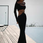 Sexy Hollow Waistless Dress Women Autumn Trend Square Collar Full Sleeve Skinny Stretch Elegant Style Long Bodycon