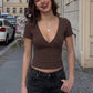 Retro Polka Dot V Neck Crossover Top Short Sleeve Tshirt Woman Clothes Summer 2026