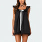 Women Y2K Lace Trim Mini Dress Cute Fly Sleeve Bowknot Babysoll Short Dress Summer Fairy Grunge Party Night Dress