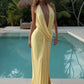 Sexy Backless Long Dress Women Halter Deep V-Neck Sleeveless High Splits Hem New Trend Pool Style Elegant Vestidos