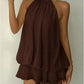 Elegant Women's Halter Neck Short Dress Summer Sleeveless Open Back Drop Waist Ruffle Mini Dress Beach Club Party Dress