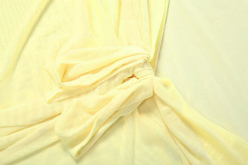 Sexy See Through Mesh Vacation Dresses Yellow Off Shoulder Backless Long Maxi Dress 2026 Fashion Trends Woman