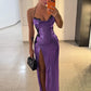 Sexy Shiny Long Dress Woman Lace Jacquard Decoration Halter Low-Neck Backless Splits Hem Prom Party Elegant Vestidos