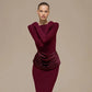 Draped Long Sleeve Slit Maxi Dresses for Woman Party Evening Elegant Dress Brown Burgundy