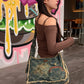 Y2K Vintage Denim Crossbody Bag with Star Print, Frayed Grunge Shoulder Bag for Women, Retro Streetwear Tote Handbag