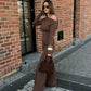 Two Piece Sets One Shoulder Long Sleeve Top and Flare Pants Suit Elegant Outfits Fall Clothes Women 2024