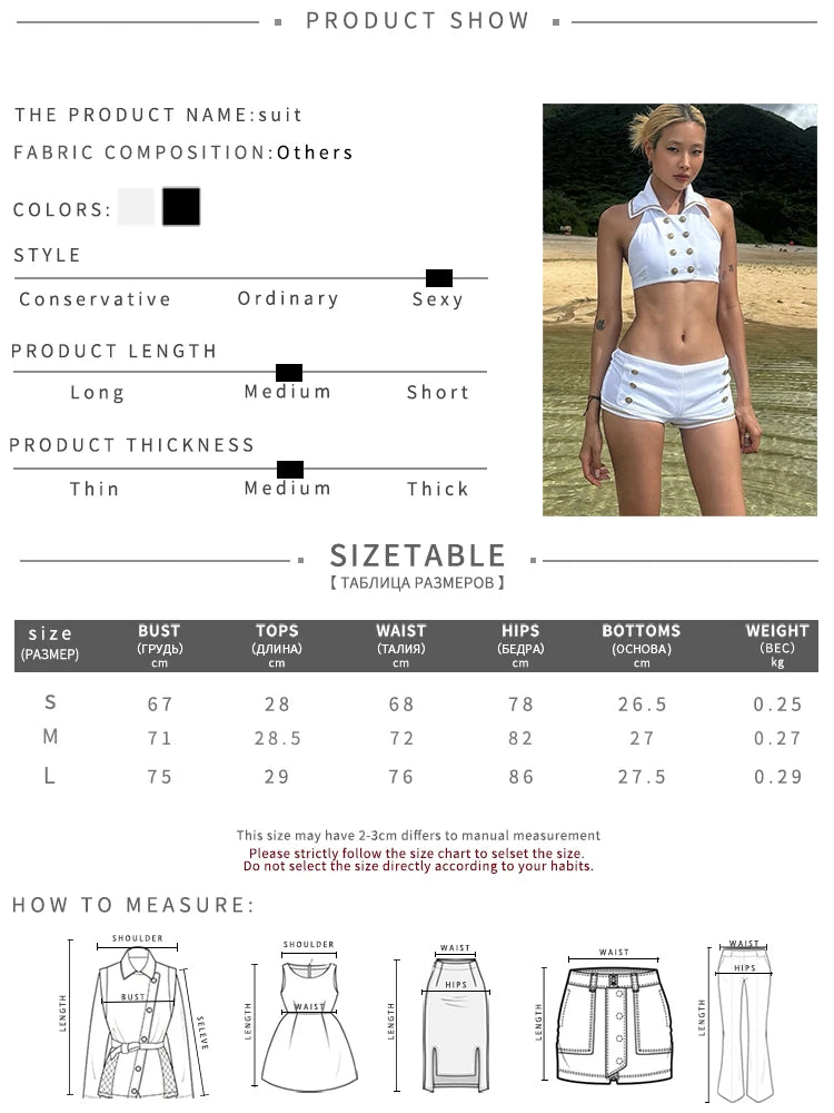 Double-Breasted Decoration 2-Piece Set Women Lapel Vest+Elastic Waist Chain Mini Skort Sexy Hottie Fashion Streetwear