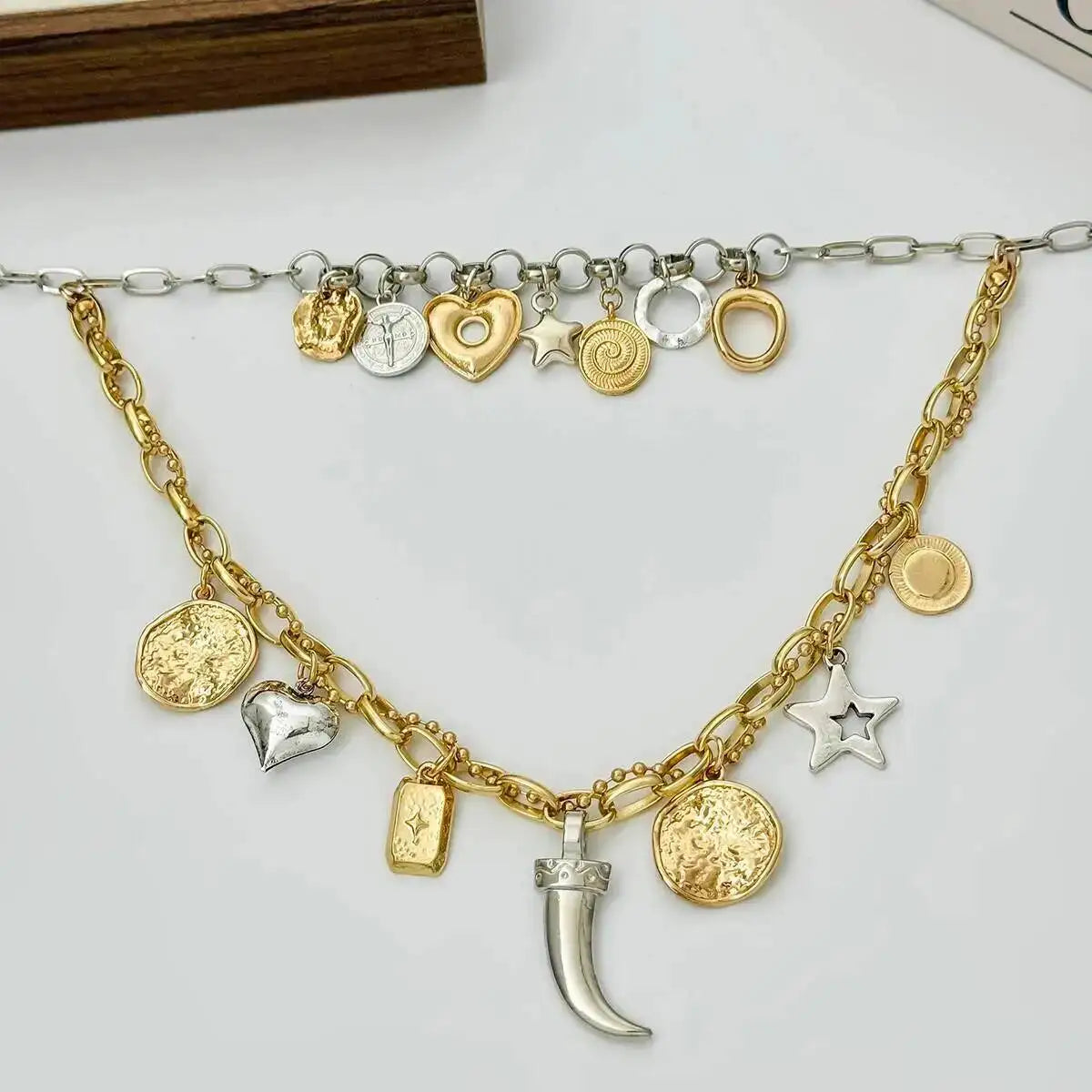 Retro Punk Irregular Geometry Star Love Heart Coin Pendant Necklace Women Trendy Creative Daily Party New Jewelry Gift