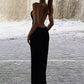 Spaghetti Strap Backless Sexy Maxi Dress Women Elegant Black Sleeveless Draped Bodycon Club Party Long Dress Female