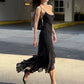 Ruffles Irregular Hem Maxi Dress Women Low-Neck Sleeveless Solid Skinny Simple Classic Summer High Street Vestidos