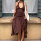 Women Halter Deep V Neck Sexy Midi Dress Ruched Bust Waist Bodycon Long Dress Elegant Club Vacation Party Dress