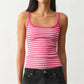 Women Striped Ribbed Tank Top U Neck Sleeveless Slim Fit Cami Top Y2K Retro Stripe Print Summer Casual Camisole