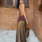 Fashion Backless Dress Women Sexy Bright Silk Patchwork Halter Sleeveless Simple Elegant Vacation Party Club Bodycon