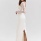 Lace Long Sleeve Sexy Maxi Dress For Women White Square Collar Backless Back Split Bodycon Club Party Long Dress