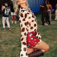 Silk Scarf Strap Patchwork Dress Women Sexy Single-Breasted Full Sleeve Polka Dot Print Hottie Music Festival Bodycon