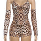 Leopard Print 3-Piece Set Women Arm Sleeve+Low-Neck Halter Bandage Backless Irregular Hem Vests+Simple Shorts Sexy Suits