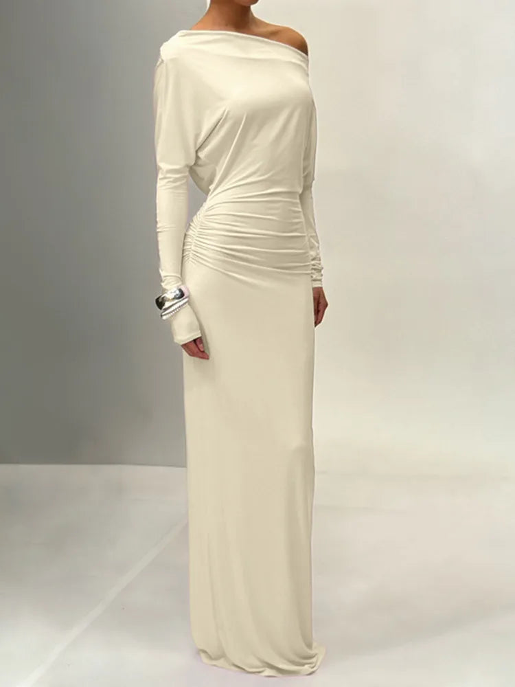 One Shoulder Backless Sexy Maxi Dress Women Autumn Fashion Long Sleeve Ruched Bodycon Club Long Dresses Elegant dress