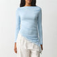 Women Boat Neck Long Sleeve Slim Fitted Top Ruched Side Asymmetrical Lace Hem Y2K Casual Daily Spring Fall Blouse Tops