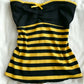 Y2K Women Strapless Tube Top Lace Trim Front Bow Ruched Design Striped Polka Dot Slim Flared Hem Summer Casual Tank Top