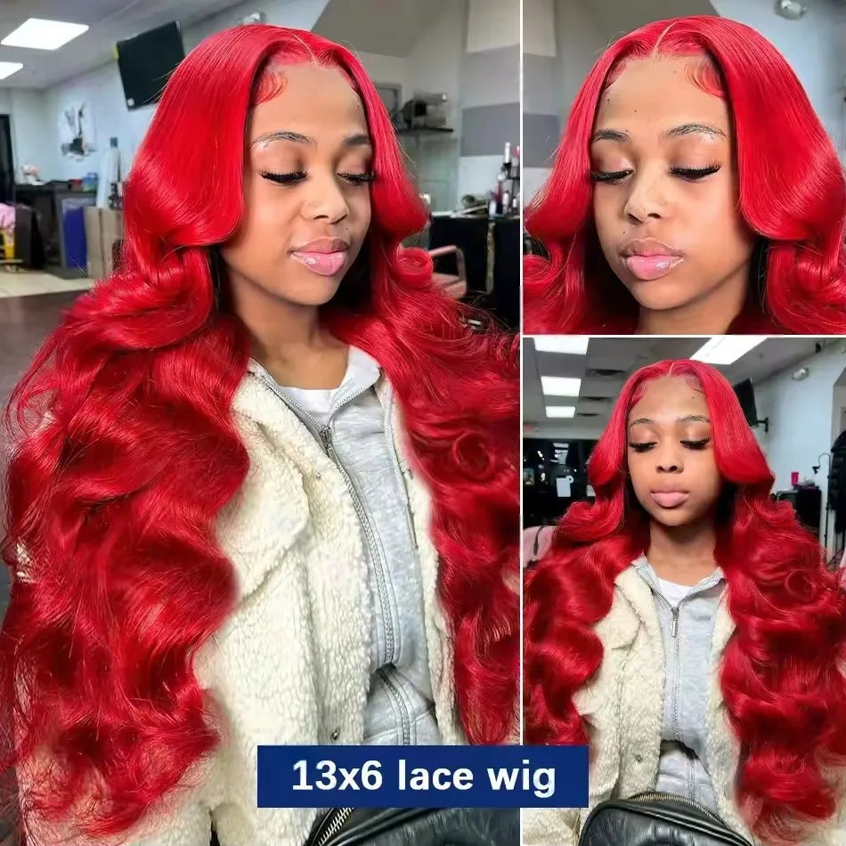 Hot Red Body Wave Brazilian Colored 13x6 13x4 HD Lace Frontal 5x5 Closure Human Hair Wig For Women