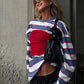 Trend Tops 2 Piece Set Women Fashion Simple Waist-Cinching Vest+Striped Print Full Sleeve T-Shirts Chic Street Tess