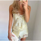 Women Solid Lace Patchwork Shorts Suit Casual Sleeveless Sling Top and Shorts 2 Pieces Set Ladies Summer Daily Suits