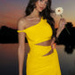 Asymmetrical Cutout One Shoulder Mini Dress Yellow Black Sexy Beach Vacation Dresses for Summer Outfits