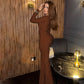 Long Sleeve Deep V Neck Ruched Flare Jumpsuit Going Out Outfit White Jumpsuits for Woman Elegant for Wedding
