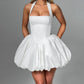 Women Fashion Cocktail Mini Dress Solid/Dots Print Halter Neck Bubble Dress Tie Up A Line Dress Sexy Corset Club Dresses