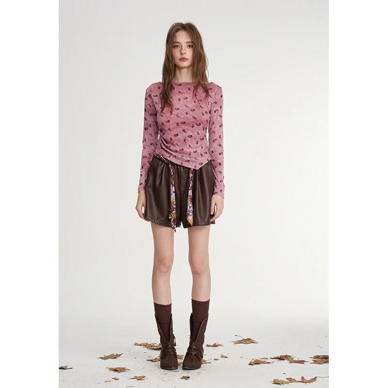 Women's Vintage Long Sleeve Top with Paisley Print, Asymmetrical Casual Tee for Everyday, Chic Cozy Pullover Top
