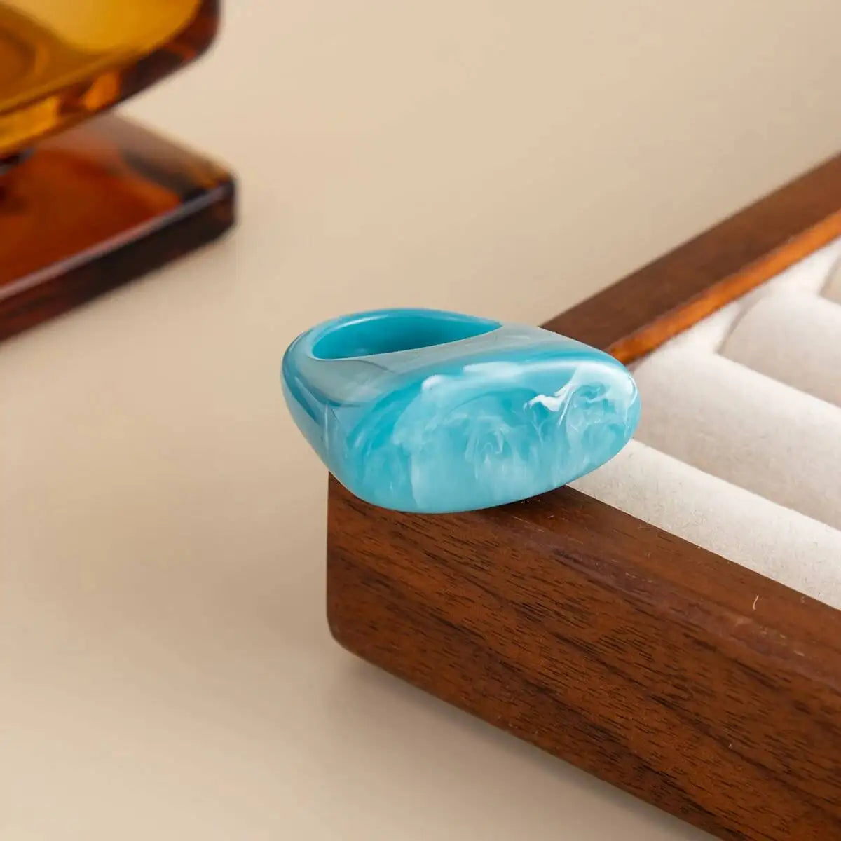 Colorful Gradient Textured Resin Geometric Square Ring, Irregular Creative Charm Accessory, Daily Hand Jewelry