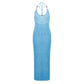 Women Backless Halter Mini Dress Casual Summer Knit Crochet Cutout Bodycon Party Dress for Beach Club Streetwear