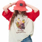 Women's Raglan 3/4 Sleeve T-Shirt with Fruit Basket Graphic Print, Color Block Loose Tee for Daily, Casual Oversized Top