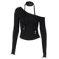 One Shoulder Long Sleeve Top Sexy Black T Shirts Trending 2025 Fall Clothes for Woman