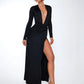 Deep V Neck Long Sleeve Sexy Maxi Dress For Women Autumn Winter New Black Thigh High Split Sexy Club Party Long Dress