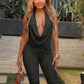 Metal Decoration Playsuits Women Halter Backless Swing Collar Sleeveless Folds Skinny Sexy Hottie Midnight Outfits