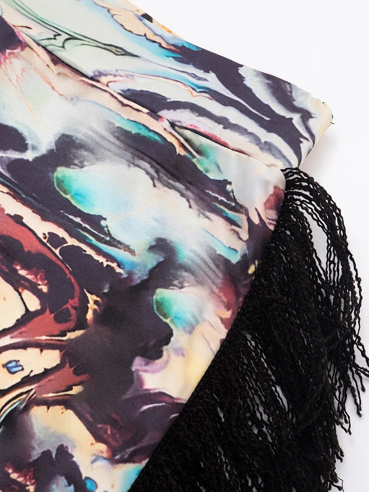 Side Tassel Flare Pants Women Patchwork Autumn Trend Colorful Print Sexy Wild Slim Street Skinny Clubwear Trousers