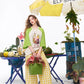 Women's Raglan 3/4 Sleeve T-Shirt with Fruit Basket Graphic Print, Color Block Loose Tee for Daily, Casual Oversized Top