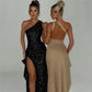 One Shoulder Backless Split Long Dress Glitter Rhinestone Black Elegant Sexy Party Dresses for Women 2023